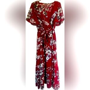 Red Flutter Sleeve Maxi Sundress. Excellent condition. Women’s Size Large